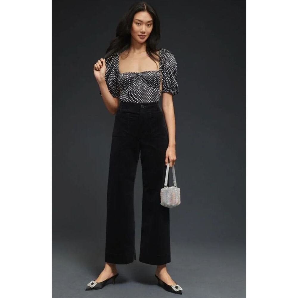 Maeve Anthropologie The Colette Pant US 27 Wide Leg Crop Black Corduroy NEW - Picture 15 of 15